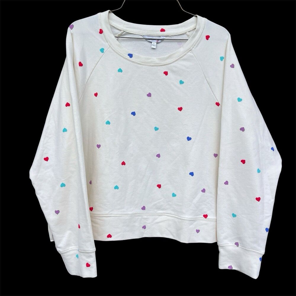 Wildfox Oatmeal Hearts Sweatshirt Womenโs Size Large Soft Cozy
